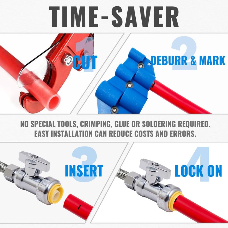 SUNGATOR Straight Stop Valve, 2-Pack SUNGATOR Straight Water Shut Off Valve 1/2 x 3/8 Inch Compression, Toilet Water Shutoff, 1/4 Turn, No Lead Brass Push-to-Connect Plumbing Fittings for PEX Pipe, Copper,CPVC - Image 5